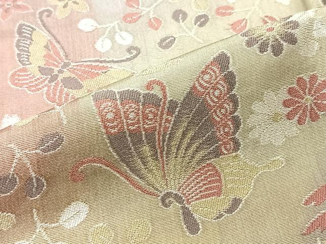 平和屋着物＃道中着　寿光織　花蝶文　ロング丈　正絹　逸品　CAAV5700id