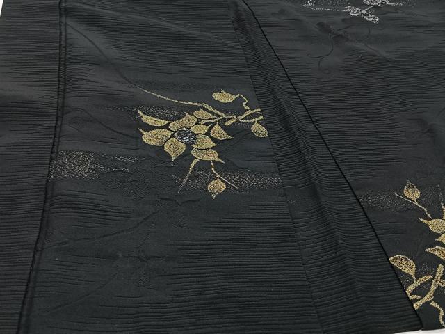 平和屋着物＃羽織　寿光織　地紋起こし　枝花文　黒地　金糸　正絹　逸品　CAAV5704id