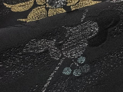 平和屋着物＃羽織　寿光織　地紋起こし　枝花文　黒地　金糸　正絹　逸品　CAAV5704id