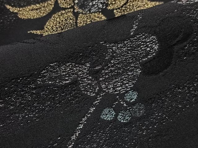 平和屋着物＃羽織　寿光織　地紋起こし　枝花文　黒地　金糸　正絹　逸品　CAAV5704id