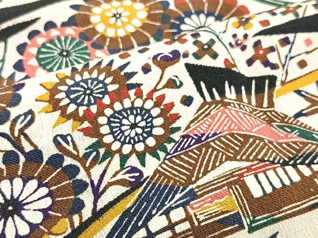 平和屋着物∞羽織 型染め 風景花文 金彩 正絹 逸品 CAAV5705id