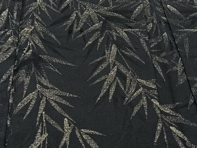 平和屋着物＃羽織 寿光織 地紋起こし 笹の葉文 黒地 金糸 正絹 逸品 CAAV5706id