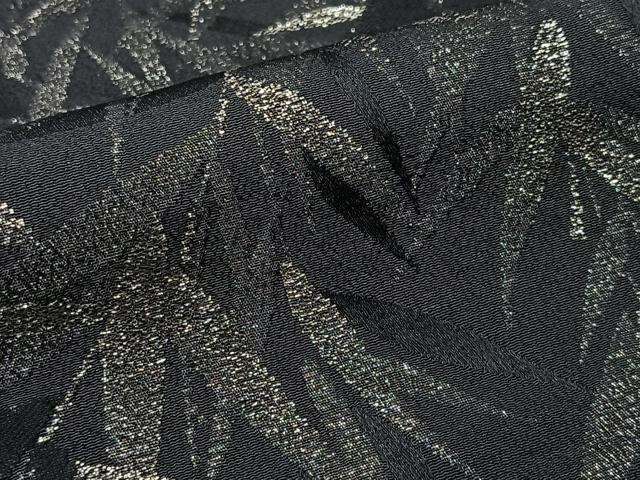 平和屋着物＃羽織 寿光織 地紋起こし 笹の葉文 黒地 金糸 正絹 逸品 CAAV5706id