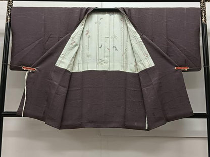 平和屋着物∞道行コート 短冊吉祥地紋 古代紫色 ロング丈 正絹 逸品 CAAV5718id