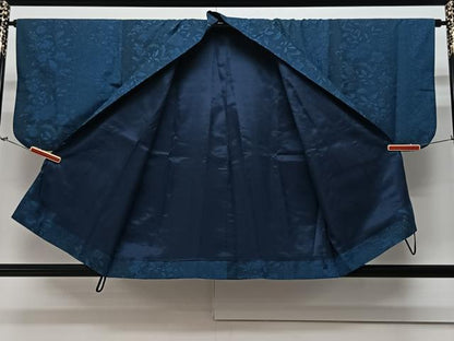 平和屋着物＃道中着　紬地　藍　更紗花文　正絹　逸品　CAAV5729id