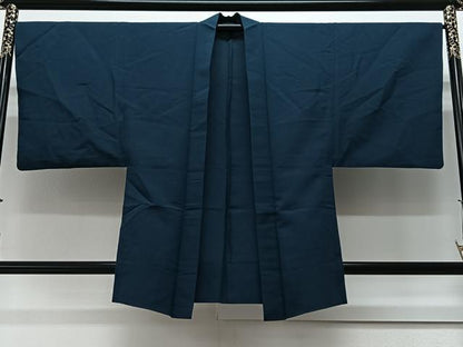 平和屋着物▽男性　羽織　単衣　深縹色　正絹　逸品　CAAV5731id