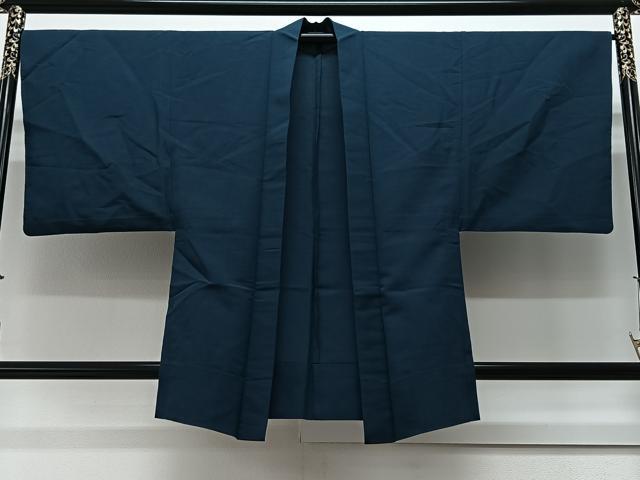 平和屋着物▽男性　羽織　単衣　深縹色　正絹　逸品　CAAV5731id