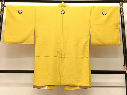 平和屋着物∞長羽織　紋付き　黄金色　正絹　逸品　CAAV5732id