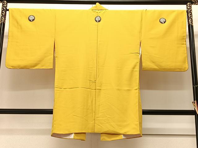 平和屋着物∞長羽織　紋付き　黄金色　正絹　逸品　CAAV5732id