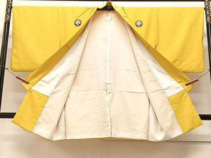 平和屋着物∞長羽織　紋付き　黄金色　正絹　逸品　CAAV5732id