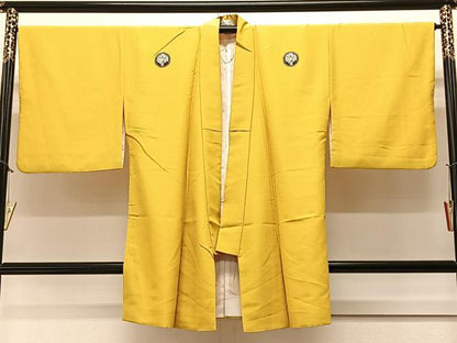 平和屋着物∞長羽織　紋付き　黄金色　正絹　逸品　CAAV5732id