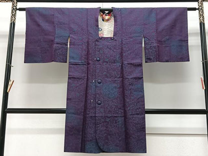 平和屋着物∞道行コート 雪輪花唐草文 ロング丈 正絹 逸品 CAAV5734id