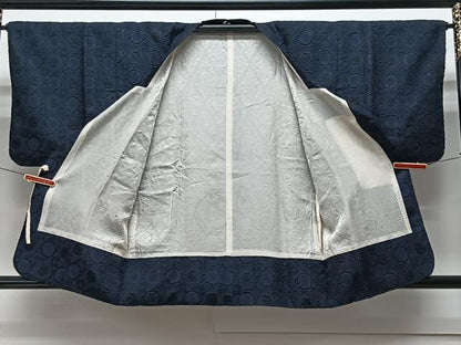 平和屋着物＃道行コート　刺繍　輪奈織　草花文　黒地　正絹　逸品　CAAV5735id