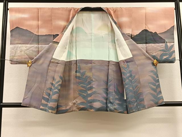 平和屋着物＃虹色創家　本郷大田子　道行コート　遠山風景文　千切屋扱い　反端付き　正絹　逸品　CAAV5745id