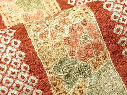 平和屋着物＃中国三大刺繍　スワトウ刺繍　汕頭刺繍　相良刺繍　羽織　絞り　短冊花文　正絹　逸品　未使用　CAAV5747id