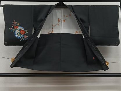 平和屋着物＃羽織　作家物　休み鳥枝花文　黒地　正絹　逸品　未使用　CAAV5748id