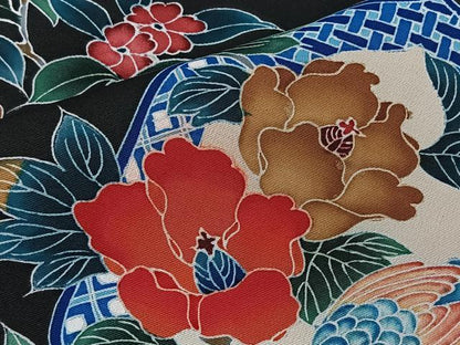平和屋着物＃羽織　作家物　休み鳥枝花文　黒地　正絹　逸品　未使用　CAAV5748id