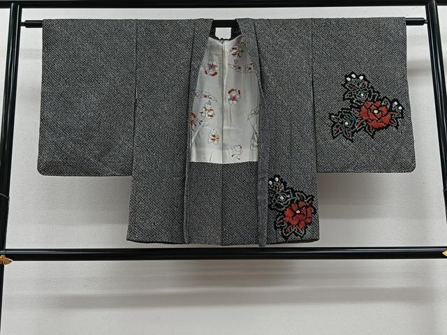 平和屋着物＃羽織　総絞り　草花文　黒地　正絹　逸品　未使用　CAAV5750id