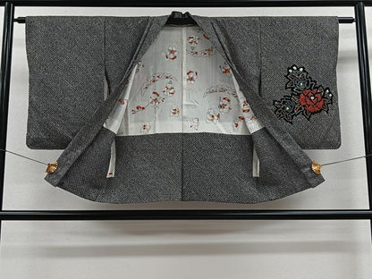 平和屋着物＃羽織　総絞り　草花文　黒地　正絹　逸品　未使用　CAAV5750id