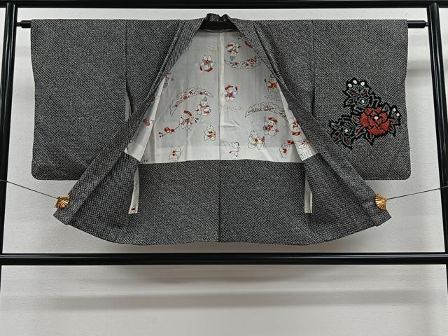平和屋着物＃羽織　総絞り　草花文　黒地　正絹　逸品　未使用　CAAV5750id