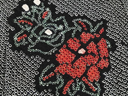 平和屋着物＃羽織　総絞り　草花文　黒地　正絹　逸品　未使用　CAAV5750id