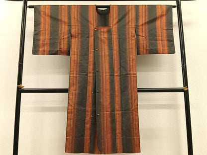 平和屋着物▽道行コート 単衣 雨コート 縞 ロング丈 正絹 逸品 CAAV5751id