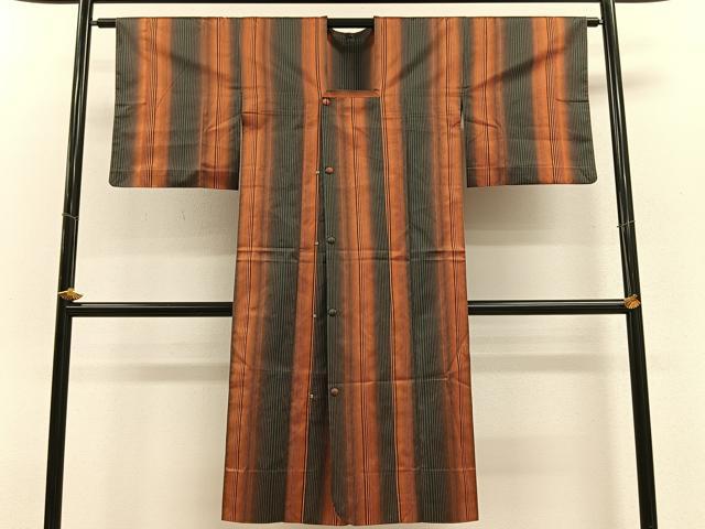 平和屋着物▽道行コート 単衣 雨コート 縞 ロング丈 正絹 逸品 CAAV5751id
