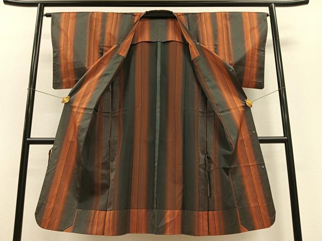 平和屋着物▽道行コート 単衣 雨コート 縞 ロング丈 正絹 逸品 CAAV5751id