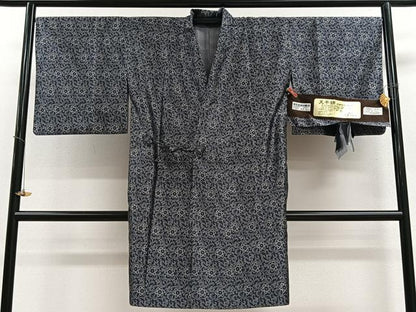 平和屋着物＃道中着　お召地　天平錦　正倉院唐草文　反端付き　ロング丈　正絹　逸品　CAAV5761id