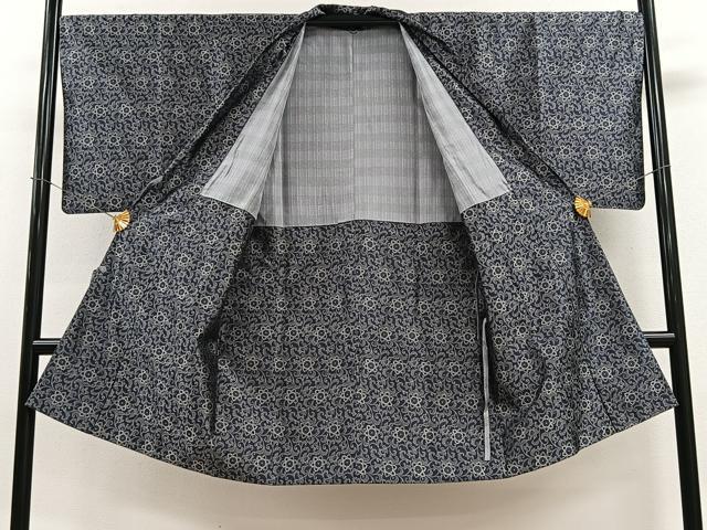 平和屋着物＃道中着　お召地　天平錦　正倉院唐草文　反端付き　ロング丈　正絹　逸品　CAAV5761id