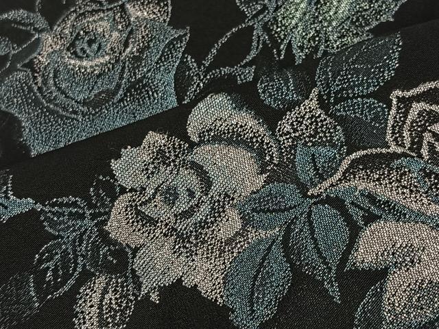 平和屋着物＃羽織　寿光織　枝花文　黒地　銀糸　正絹　逸品　CAAV5764id