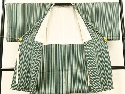 平和屋着物＃道行コート　縞　ロング丈　正絹　逸品　CAAV5766id