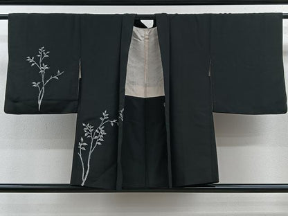 平和屋着物＃羽織　ろうけつ染め　枝葉文　黒地　正絹　逸品　CAAV5769id