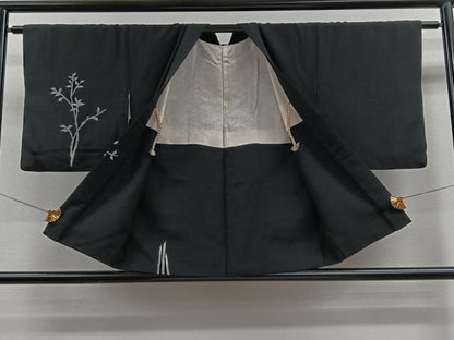 平和屋着物＃羽織　ろうけつ染め　枝葉文　黒地　正絹　逸品　CAAV5769id