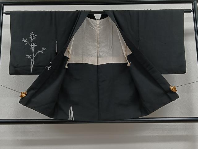 平和屋着物＃羽織　ろうけつ染め　枝葉文　黒地　正絹　逸品　CAAV5769id