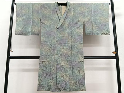 平和屋着物＃道行コート　お召地　霞草花地紋　暈し染め　ロング丈　正絹　逸品　CAAV5771id