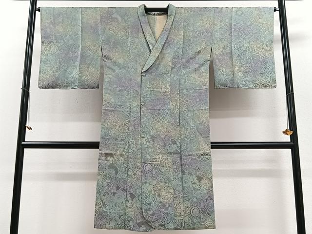 平和屋着物＃道行コート　お召地　霞草花地紋　暈し染め　ロング丈　正絹　逸品　CAAV5771id