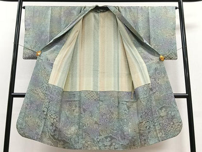平和屋着物＃道行コート　お召地　霞草花地紋　暈し染め　ロング丈　正絹　逸品　CAAV5771id