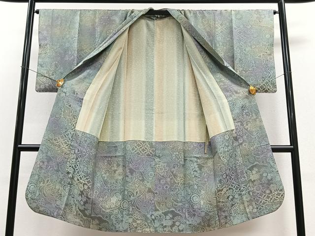 平和屋着物＃道行コート　お召地　霞草花地紋　暈し染め　ロング丈　正絹　逸品　CAAV5771id