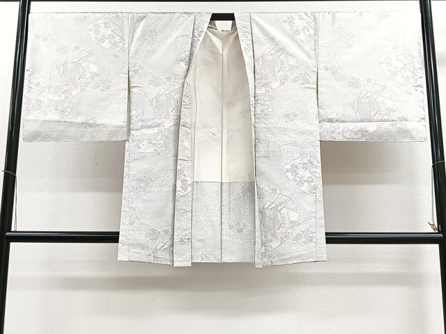 平和屋着物＃本場大島紬 白大島 羽織 地紙御所車花文 正絹 逸品 CAAV5774id