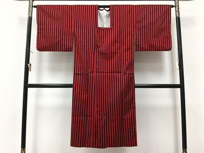 平和屋着物▽道行コート 単衣 雨コート 間道 黒地 ロング丈 正絹 逸品 CAAV5785id