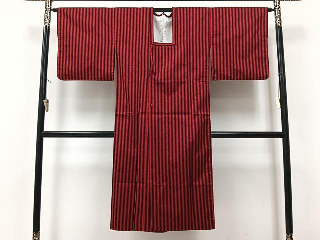 平和屋着物▽道行コート 単衣 雨コート 間道 黒地 ロング丈 正絹 逸品 CAAV5785id