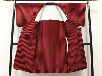 平和屋着物▽道行コート 単衣 雨コート 間道 黒地 ロング丈 正絹 逸品 CAAV5785id