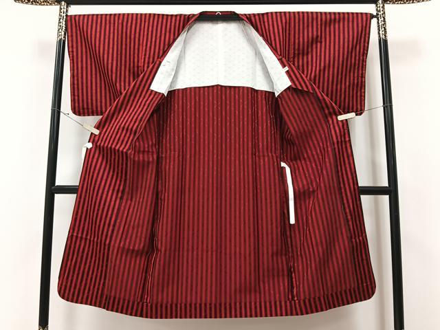 平和屋着物▽道行コート 単衣 雨コート 間道 黒地 ロング丈 正絹 逸品 CAAV5785id