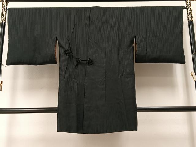 平和屋着物＃道中着　リバーシブル　向かい鳥正倉院間道　黒地　ロング丈　正絹　逸品　CAAV5795id