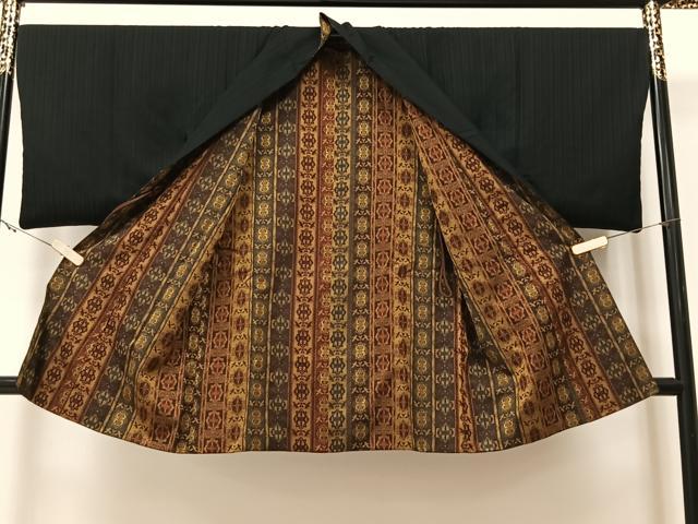 平和屋着物＃道中着　リバーシブル　向かい鳥正倉院間道　黒地　ロング丈　正絹　逸品　CAAV5795id