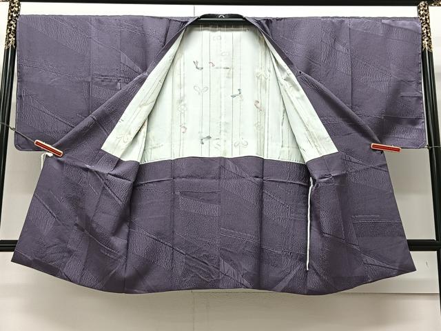 平和屋着物＃道行コート　斜線地紋　菫色　ロング丈　正絹　逸品　未使用　CAAV5808id