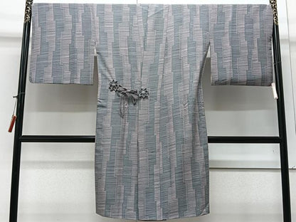 平和屋着物＃道中着 よろけ縞 ロング丈 正絹 逸品 CAAV5811id