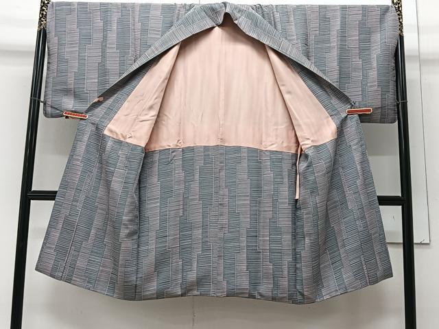 平和屋着物＃道中着 よろけ縞 ロング丈 正絹 逸品 CAAV5811id