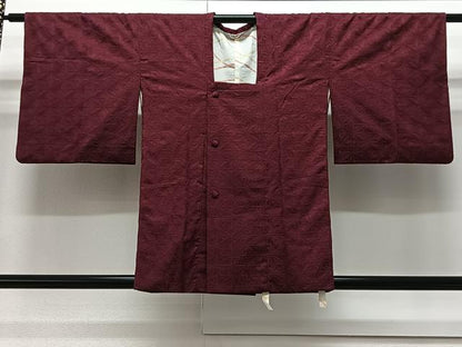平和屋着物＃道行コート　麻の葉地紋　葡萄色　正絹　逸品　CAAV5819id